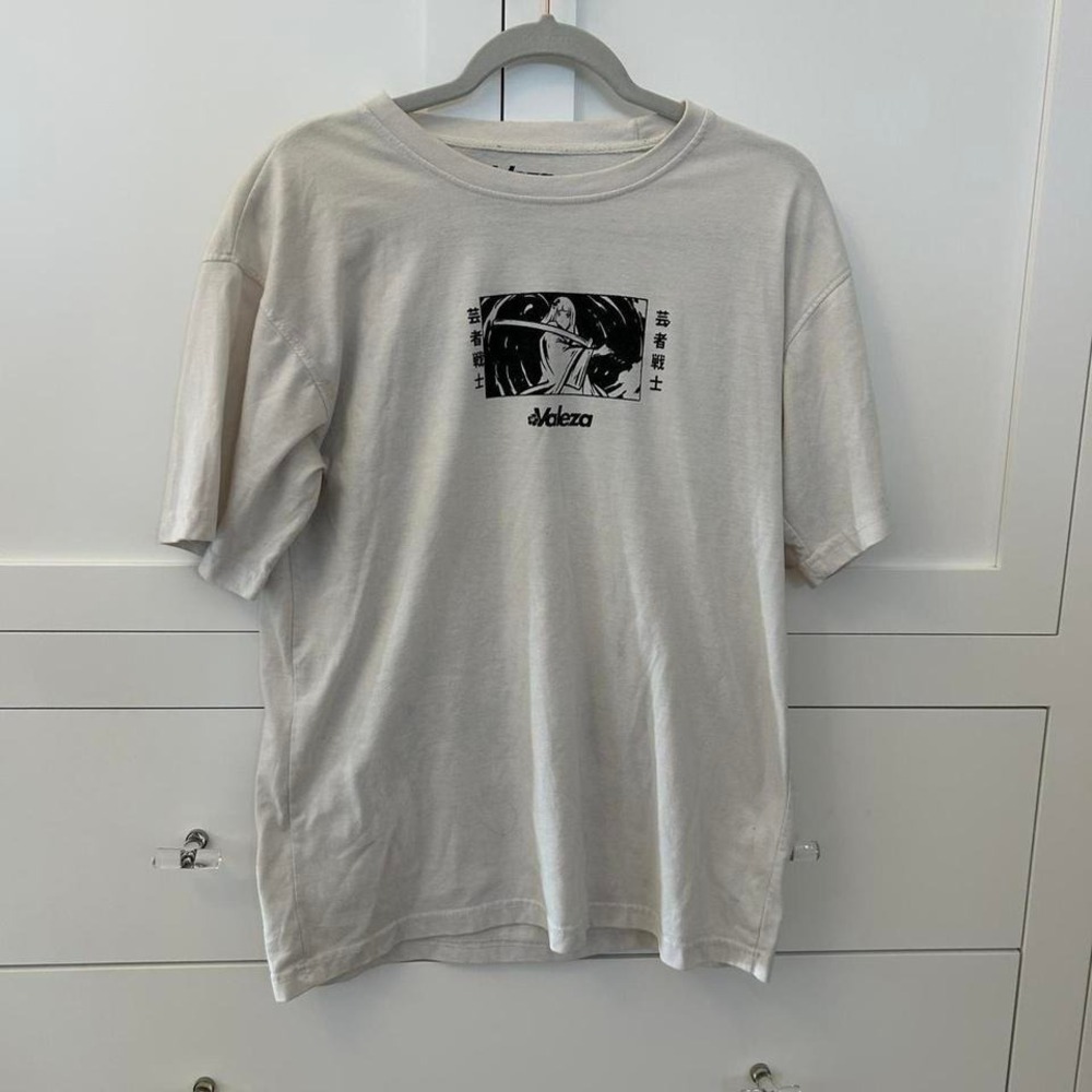 White Valdeza graphic tee with black and white design
